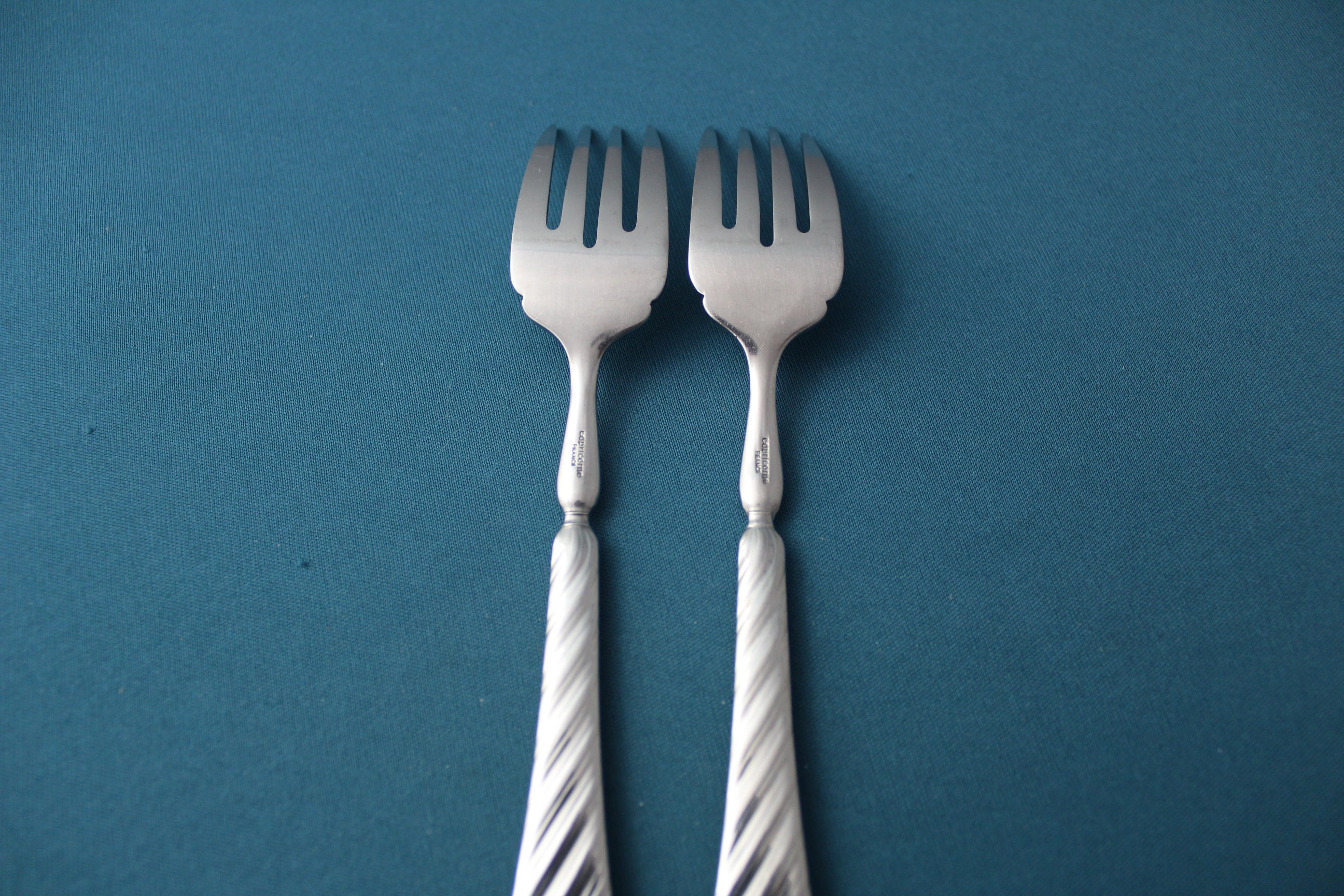 2 Salad Forks Christofle Capricorne LIANE Stainless France 6 3/4