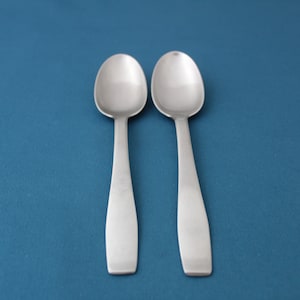 2 Large Youth Teaspoons Georg Jensen PLATA Denmark Stainless 5 7/8&quot;