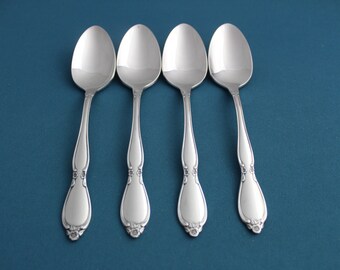 4 Teaspoons Spoons Oneida Community SPRING ROSE Stainless LIGHT USE 6 1/8"