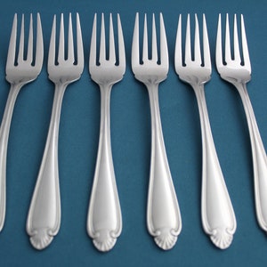 6 Salad Forks Pfaltzgraff BISCAYNE Stainless Korea 6 3/4&quot;