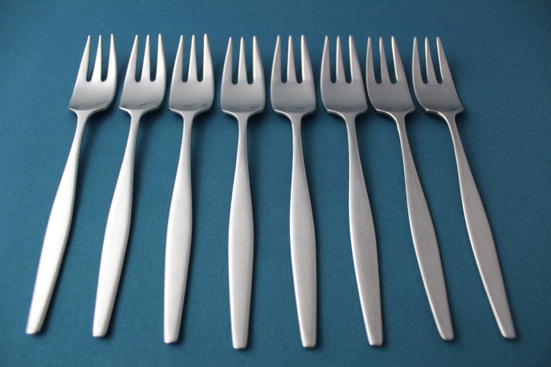 8 Salad Forks Lauffer VANTAGE Satin Modern 18/8 Stainless Norway 6 3/8