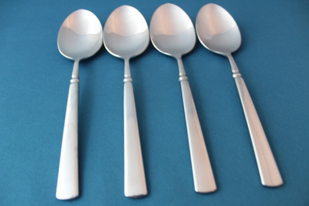 4 Place Oval Soup Spoons Oneida EASTON Cube Mark Stainless 7 Etsy