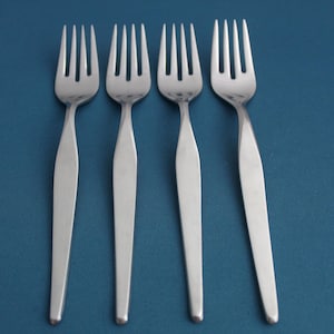 4 Salad Forks Noritake LINDEN Japan 18/8 Stainless 6 5/8&quot;