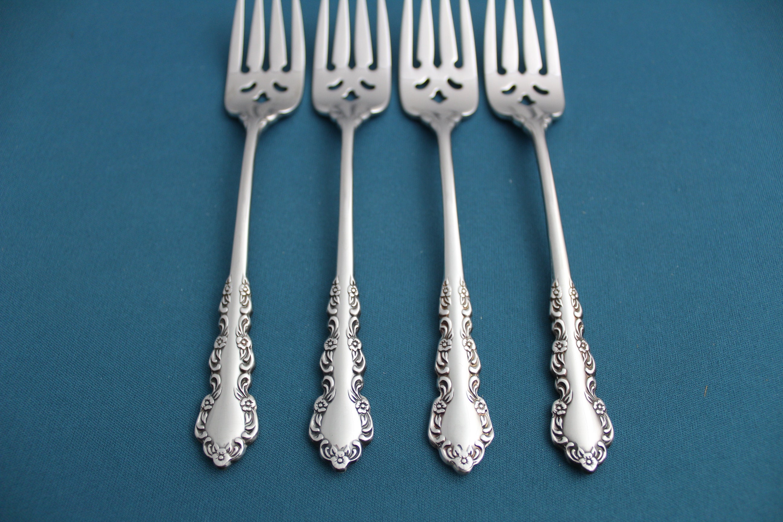 4 Salad Forks Oneida SHELLEY Cube Mark Stainless 6 1/2 Etsy