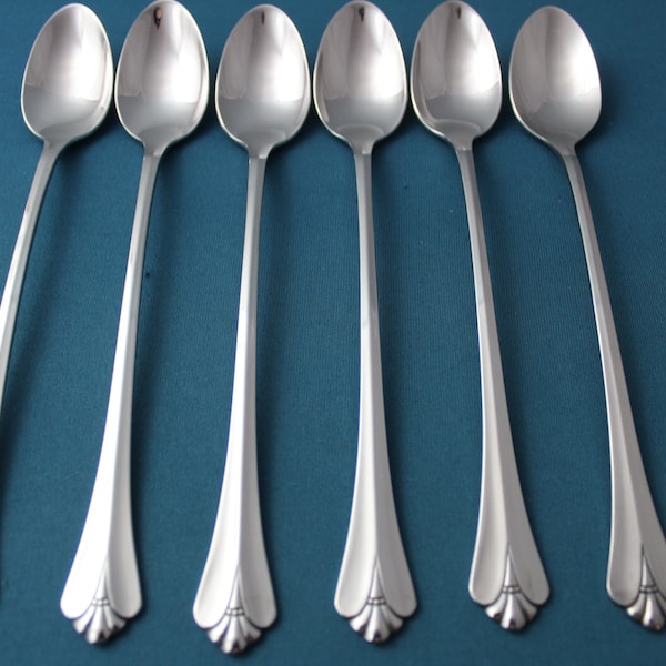 6 Iced Tea Spoons Oneida ROYAL FLUTE Community Stainless 7 1/2"