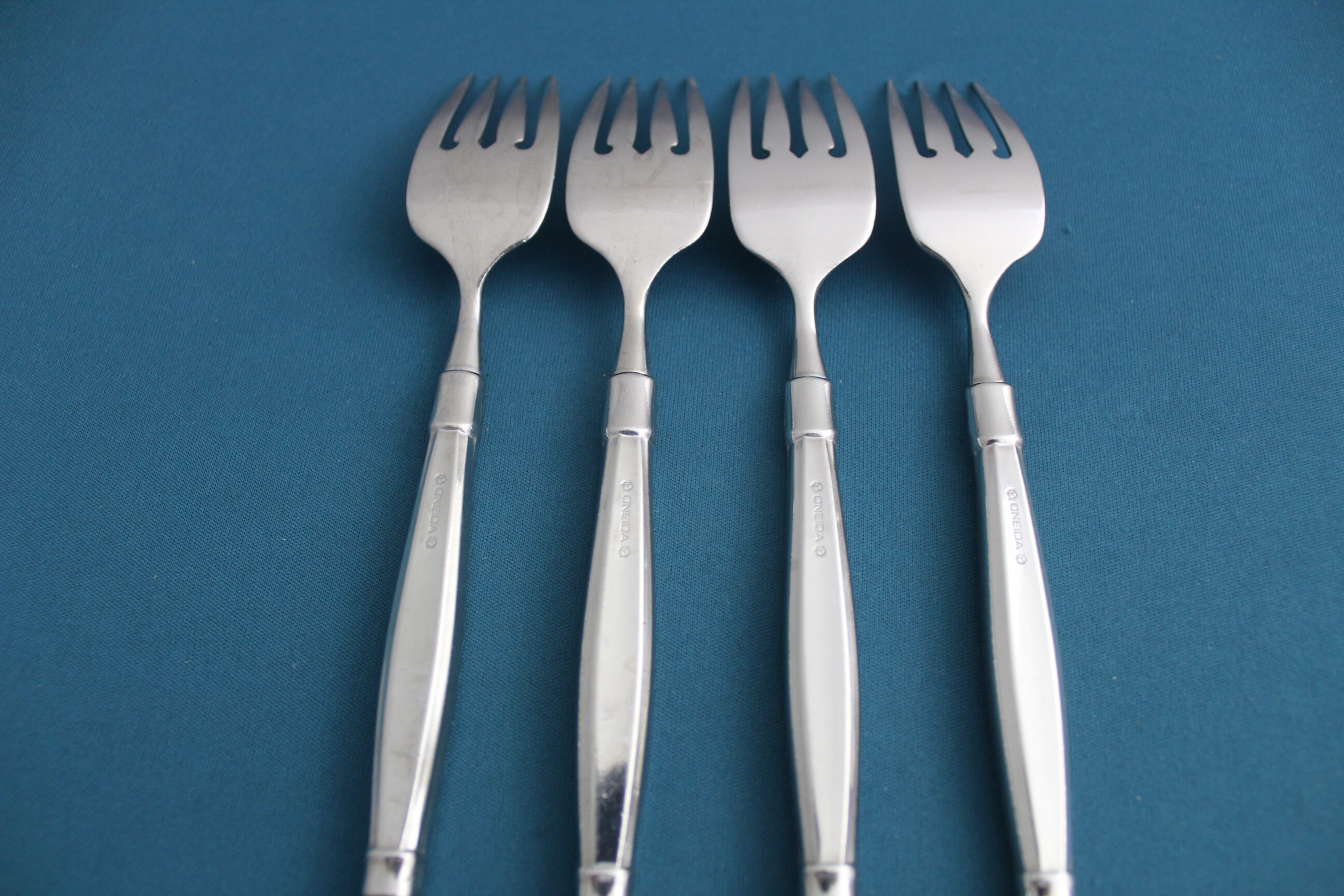 4 Salad Forks Oneida ACT 1 CUBE Glossy Stainless 7 Etsy