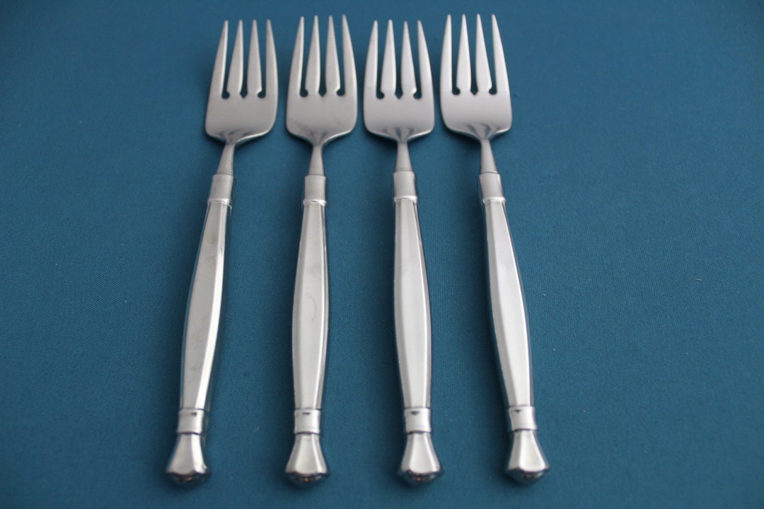 4 Salad Forks Oneida ACT 1 CUBE Glossy Stainless 7 Etsy