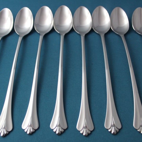8 Iced Tea Spoons Oneida ROYAL FLUTE Community Stainless 7 1/2"