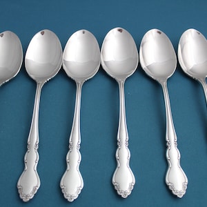 6 Place Oval Soup Spoons Oneida DOVER Glossy Stainless CUBE 6 1/2&quot;