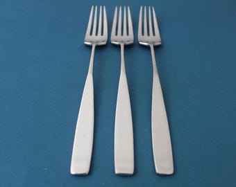3 Dinner Forks Lauffer Towle BEDFORD Satin 18/8 Stainless Holland 7 1/4"
