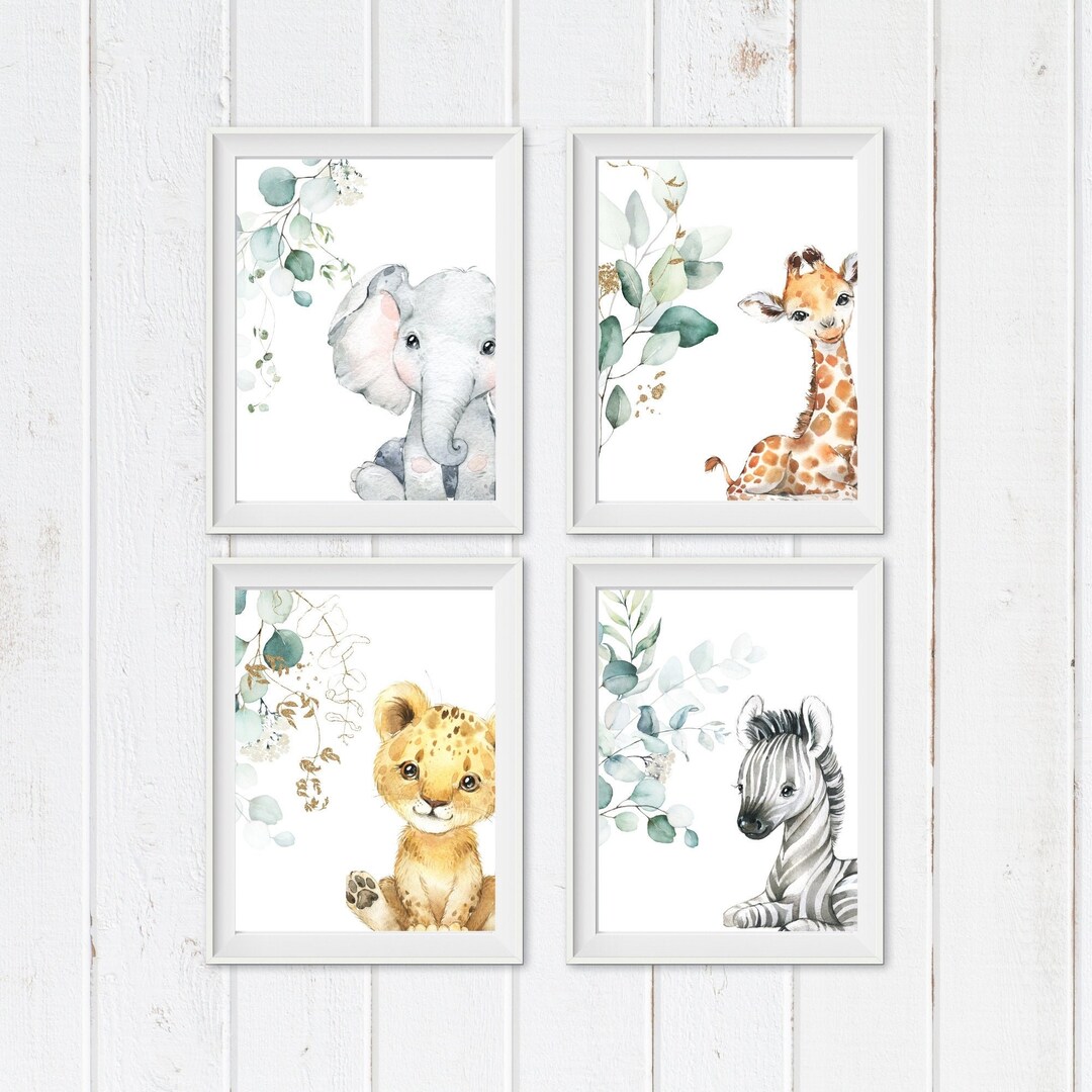 Set of 4 Digital Prints Safari Animals Nursery Wall Art - Etsy