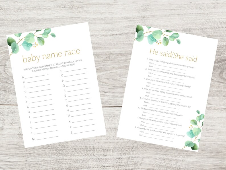 Printable Baby Shower Games Greenery Baby Shower Games Baby Etsy