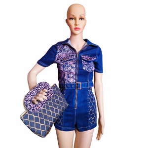 Pink Flowers Denim Jumpsuit