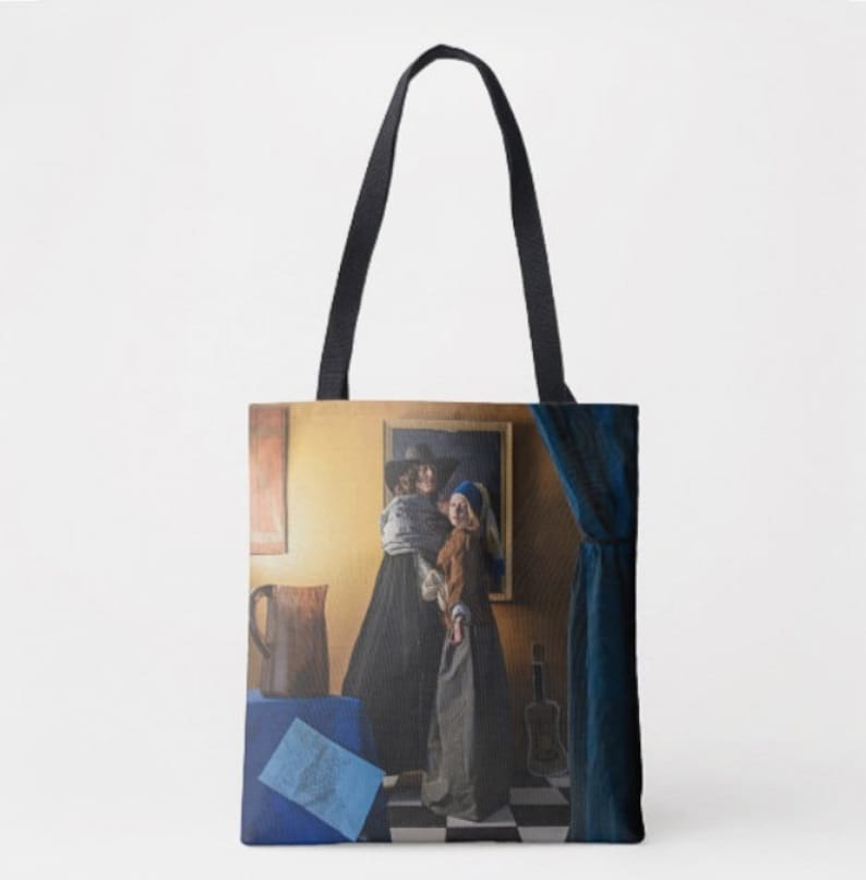 reusable shopping tote Fine art book bag Vermeer art bag Original art tote with quote Old painting tote Girl with a pearl earring tote
