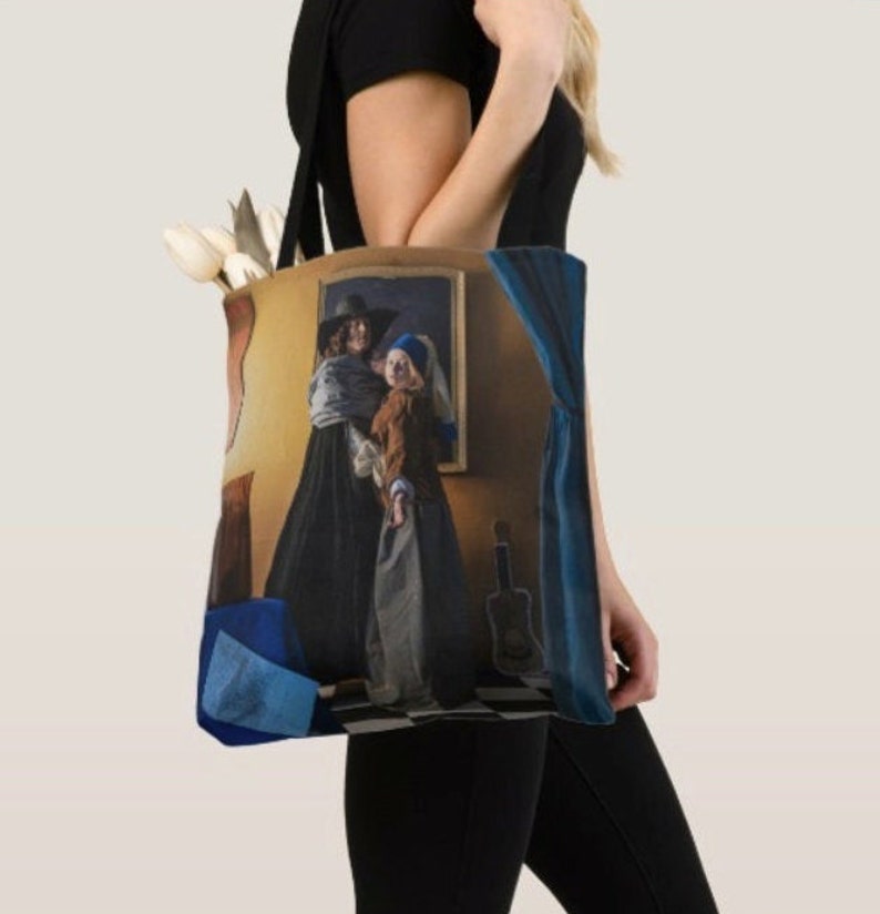 reusable shopping tote Fine art book bag Vermeer art bag Original art tote with quote Old painting tote Girl with a pearl earring tote
