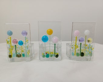 Fused glass flower tealight holder