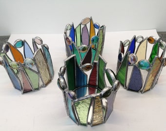 Stained glass tealight holders with nuggets