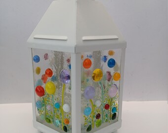 fused glass flower meadow lantern