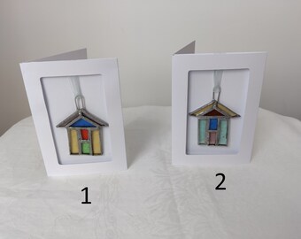 stained glass beach hut greetings card