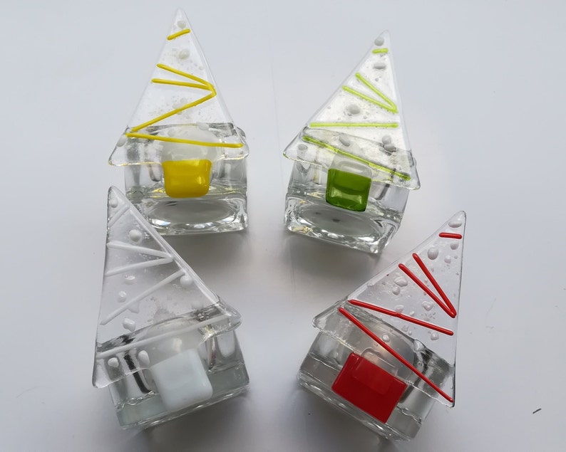 Fused glass Christmas Tree tealight holders image 1