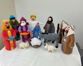 Hand Knitted Nativity set with angel and donkey