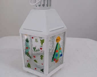 Christmas fused glass lantern