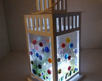 flower meadow fused glass lantern