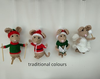 Hand knitted mice Christmas tree decorations