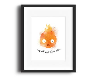 Calcifer Print, Howls Moving Castle, Ghibli, Film Art, Art, Fan art, Movie Poster, Poster