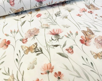 0,5M Jersey *Flowers and Butterflies* by Family Fabrics  – Mädchen Damen Baby Kind Stoff