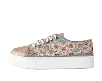 Handmade Kilim Design Platform Sneakers – Chic, Vegan & Comfortable