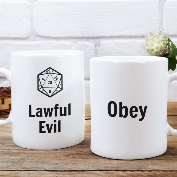 Lawful Evil Mug Obey D20 D&D Mug Dungeons and Dragons Mug Dungeons Dragons Mug Dungeons and Dragons Cups and Mugs 11oz 15oz D and D Mug