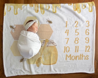 Honey Bee Baby Milestone Blanket Neutral 30x40 50x60 60x80 baby milestone blanket girl baby monthly milestone blanket baby boy blanket