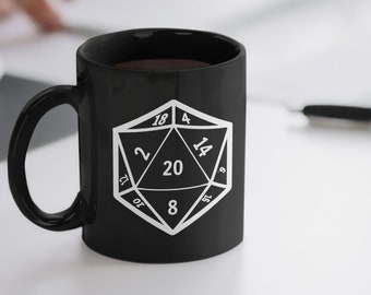 Taza negra D20 para juegos de mesa, D&D Pathfinder, para jugadores, de 11 oz y 15 oz, regalo novedoso