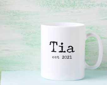 Tia est 2024 Taza Cualquier Año 11oz 15oz novedad regalo tía española taza de café español tia taza anuncio de embarazo taza tía embarazada