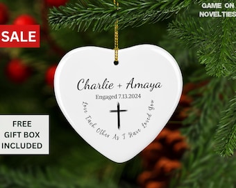 Custom Religious Engaged Ornament, Christian Engagement Ornament, Engaged Christian Ornament, Engaged Christian Couple Gift, John 13:34-35