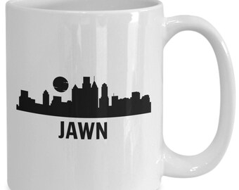 Jawn Philadelphia Skyline Mug 11oz 15oz novedad regalo jerga philly taza de café tazas de arte philly tazas de philly skyline jawn regalos philly slang taza