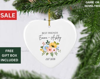 Botanical Flowers Bestie Ornament, best friend ornament, christmas gift for best friend, friendship gift, long distance friendship ornament