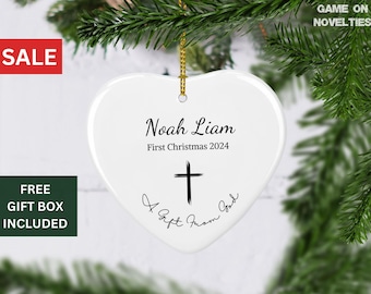 Adorno navideño cristiano personalizado para bebé, adorno religioso personalizado para recién nacidos, decoración cruzada para el hogar, un regalo de Dios.