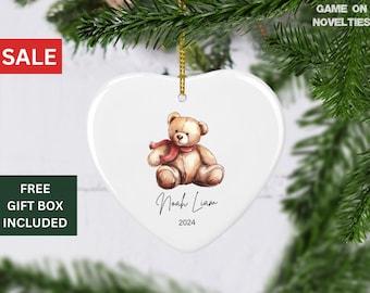 Custom Teddy Bear Christmas Ornament, personalized teddy bear christmas ornament, custom kids christmas ornament, boy ornament, girls gift