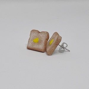 Buttered Toast Stud Earrings Breakfast Jewelry Miniature Food