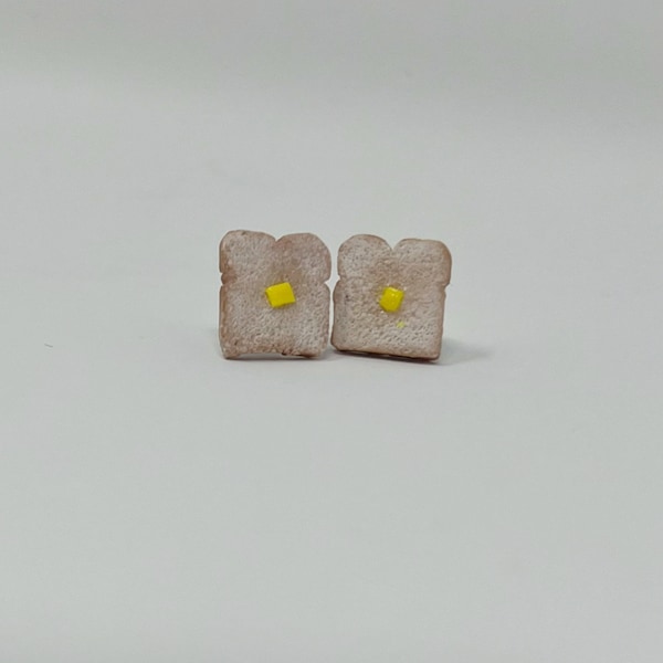 Tiny Buttered Toast Stud Earrings Breakfast Jewelry Miniature Food