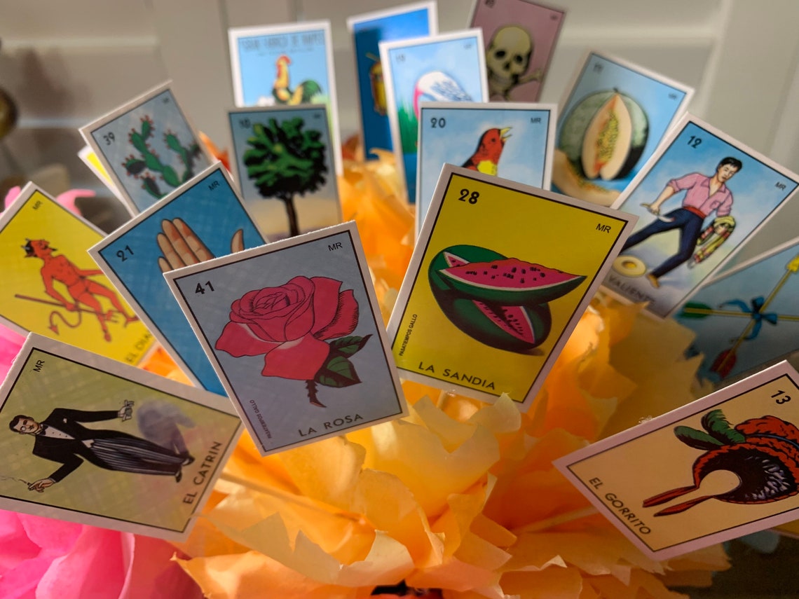 Set of 24 Lotería Bingo Cupcake Toppers Fiesta Cupcake Toppers Etsy