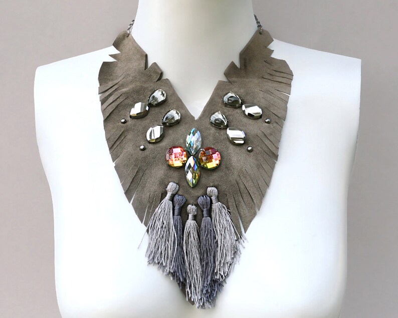 Leather statement necklace Bib necklace statement READY to Etsy