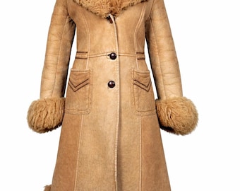 PENNY LANE COAT! Museum worthy iconic vintage original 1960's 1970's woodstock sheepskin shearling hippie afghan coat. 70s fur coat. Size S