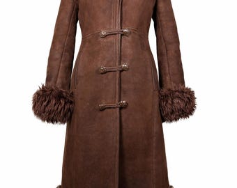Casaco de inverno vintage em pele de carneiro, estilo Woodstock Penny Lane, anos 70, tamanho pequeno.
