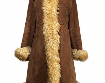 Auténtico abrigo vintage afgano de piel de oveja Penny Lane, estilo hippie bohemio Sherpa, de los años 70.