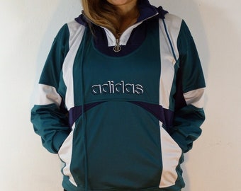 Vintage Adidas Jacket Tracktop Tracksuite Hooded Adidas, Sweatshirt Hoodie Clolorblock Jacket_