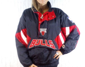 NBA STARTER Chicago Bulls jacket, black vintage anorak basketball parka, hip hop clothing 80s gangsta rap