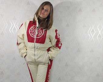 Vintage* Aztec Printed Survival Activity Extreme Danger Ski Suit Size L Big Logo